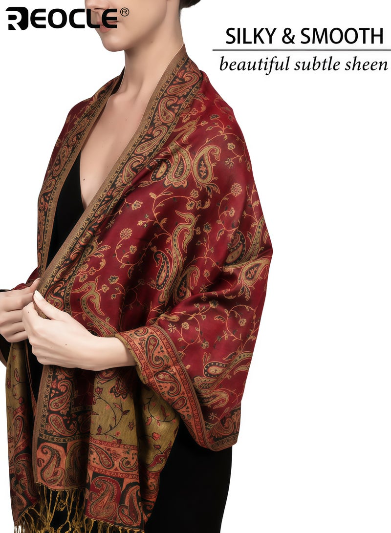 REOCLE Women's Reversible Pashmina Scarf with Double Sided Print and Exotic Design Versatile Shawl with All Season Comfort for Evening Festival Wear - Image 4