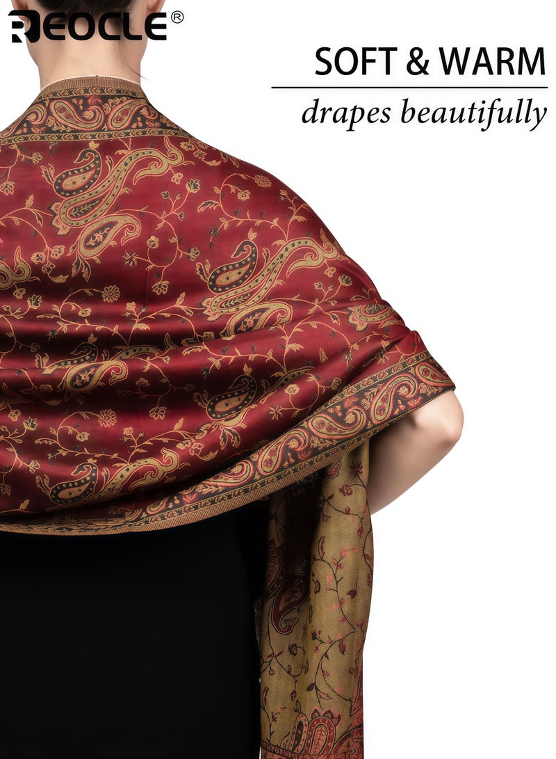 REOCLE Women's Reversible Pashmina Scarf with Double Sided Print and Exotic Design Versatile Shawl with All Season Comfort for Evening Festival Wear - Image 5