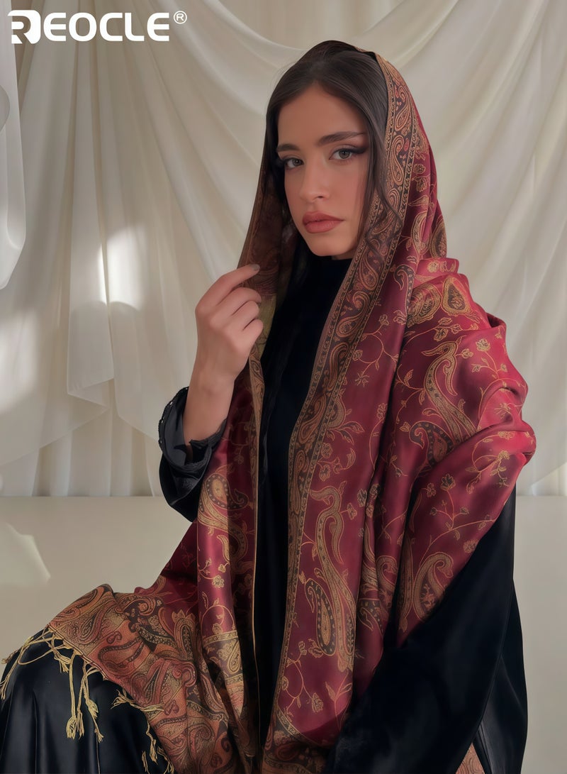 REOCLE Women's Reversible Pashmina Scarf with Double Sided Print and Exotic Design Versatile Shawl with All Season Comfort for Evening Festival Wear - Image 1