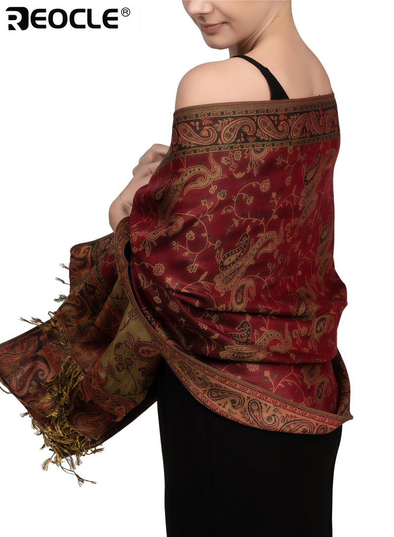 REOCLE Women's Reversible Pashmina Scarf with Double Sided Print and Exotic Design Versatile Shawl with All Season Comfort for Evening Festival Wear - Image 3