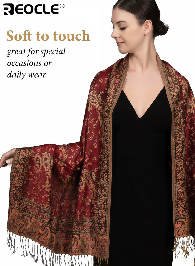 REOCLE Women's Reversible Pashmina Scarf with Double Sided Print and Exotic Design Versatile Shawl with All Season Comfort for Evening Festival Wear - Image 5