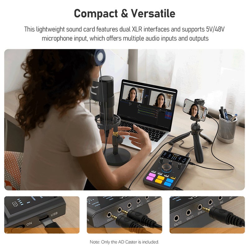 COMICA AD Caster C1 مُخلّط صوتي وواجهة صوتية USB وكرت صوت بمماثلات 3.5 مم وإدخالات XLR مزدوجة تدعم المراقبة في الوقت الحقيقي والتوصيل عبر Bluetooth للبودكاست والتدفق العابي والتسجيل الصوتي - Image 3