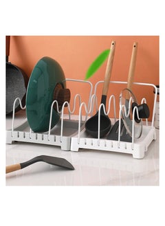 KASTWAVE Pot Lid Holder, Small Chopping Board Stand Cookware Organizer Pot Stand Rack with 4 Adjustable Compartment for Pot Lids Cutting Boards, Grey  - Image 5