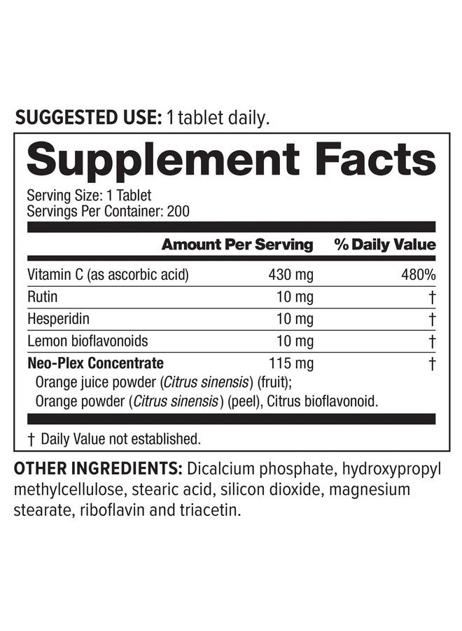 NeoLife Super C - Plant Based Extracts, 430mg Vitamin C Supplement with Rutin, Hesperidin, Lemon Bioflavonoids, Tablet Supplements, Orange Juice Powder & Acerola Cherries - 200 Tablets - Image 2