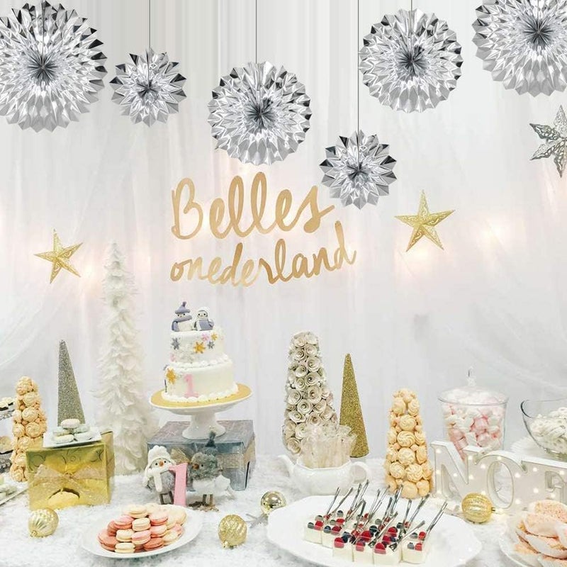 True Decor Party Decorations Set Tissue Fan Paper Pom Pom Parent (Silver) - Image 5