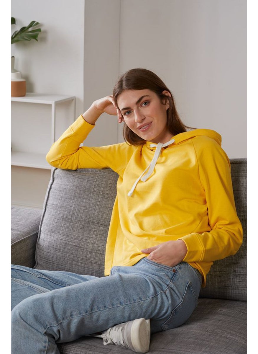 Tchibo Women Hooded Solid Long Sleeve Sweatshirts, Yellow  - Image 1