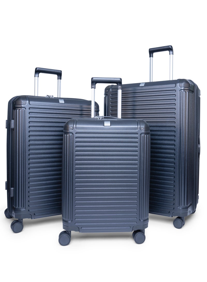 Track مجموعة حقائب Track Tronx الصلبة باللون الأسود - حقيبة سفر متينة من مادة PC، خفيفة الوزن وقابلة للتوسيع، حقيبة يد وحقائب تسجيل، قفل آمن، 4 عجلات دوارة مزدوجة، سحاب مضاد للسرقة، حقيبة تعبئة مزدوجة الجوانب - Image 1