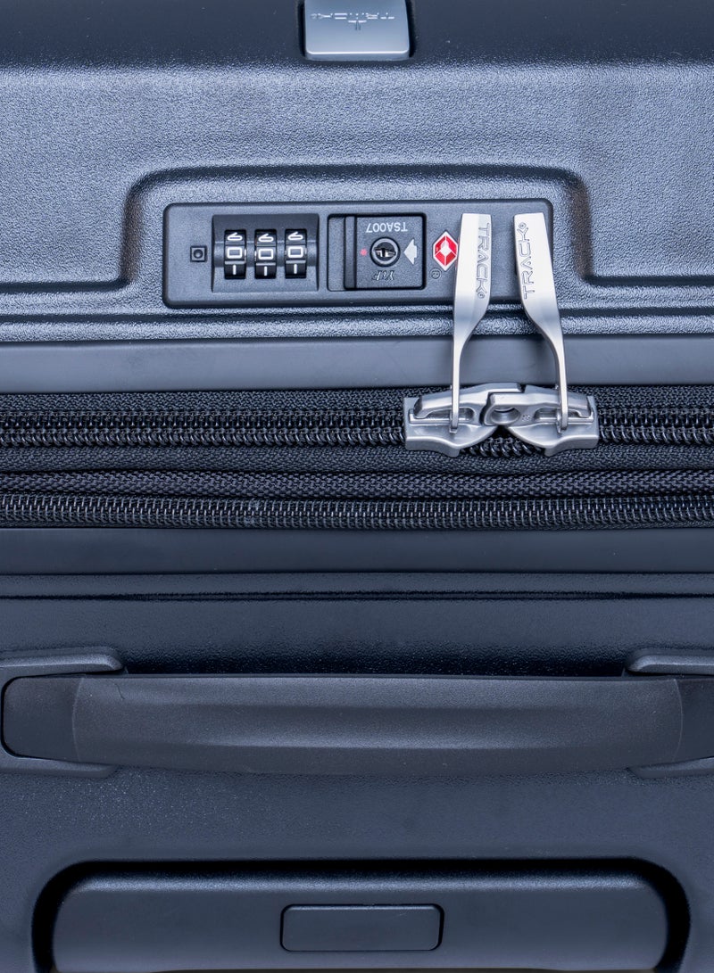 Track مجموعة حقائب Track Tronx الصلبة باللون الأسود - حقيبة سفر متينة من مادة PC، خفيفة الوزن وقابلة للتوسيع، حقيبة يد وحقائب تسجيل، قفل آمن، 4 عجلات دوارة مزدوجة، سحاب مضاد للسرقة، حقيبة تعبئة مزدوجة الجوانب - Image 5