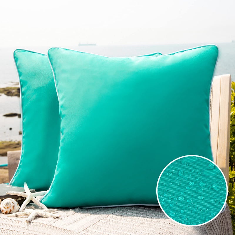 Phantoscope Pack of 2 Outdoor Waterproof Solid Throw Decorative Pillow Cover Decorative Square Outdoor Pillows Cushion Case Patio Pillows for Couch Tent Sunbrella  Turquoise 12x20 inches 30x50 cm - Image 1