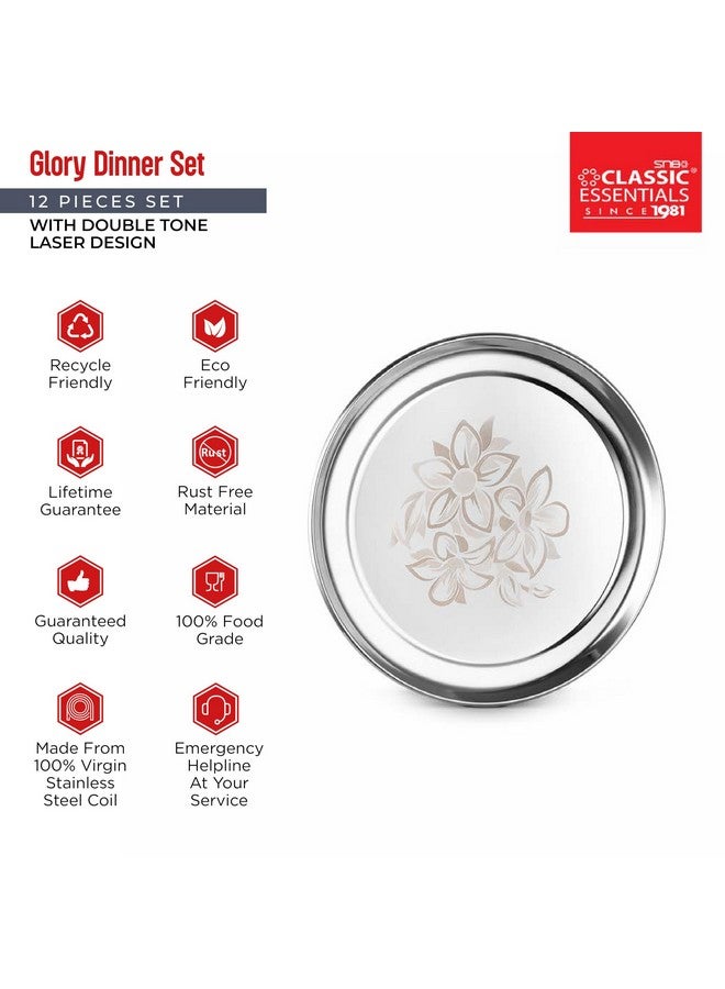 Classic Essentials Classic Essentials Stainless Steel Dinner Set|Serves 2 People|Heavy Gauge|Kitchen Set|Permanent Laser-Glory, Set of 12 - Image 4