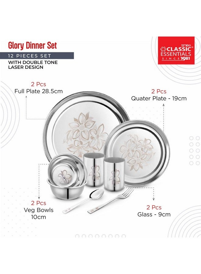 Classic Essentials Classic Essentials Stainless Steel Dinner Set|Serves 2 People|Heavy Gauge|Kitchen Set|Permanent Laser-Glory, Set of 12 - Image 5
