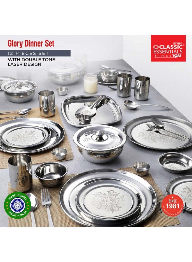 Classic Essentials Classic Essentials Stainless Steel Dinner Set|Serves 2 People|Heavy Gauge|Kitchen Set|Permanent Laser-Glory, Set of 12 - Image 3