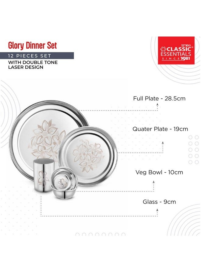 Classic Essentials Classic Essentials Stainless Steel Dinner Set|Serves 2 People|Heavy Gauge|Kitchen Set|Permanent Laser-Glory, Set of 12 - Image 2