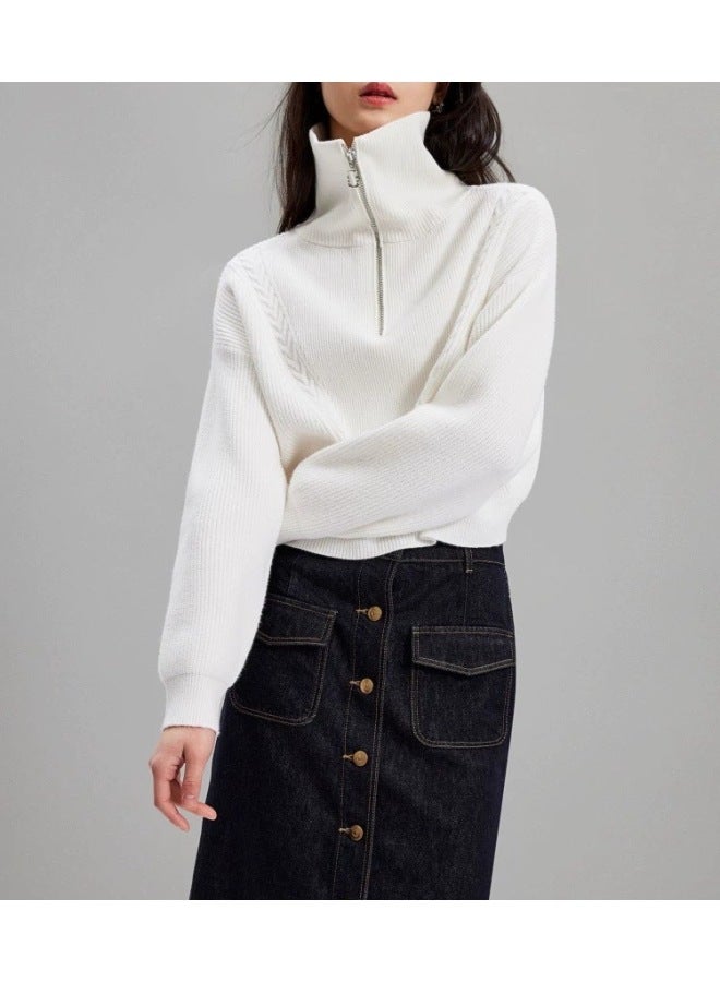 Leyuan Autumn Winter New Style Half-zip Stand Collar Premium Sweater Women's Coat Loose Slimming Knitwear - Image 1
