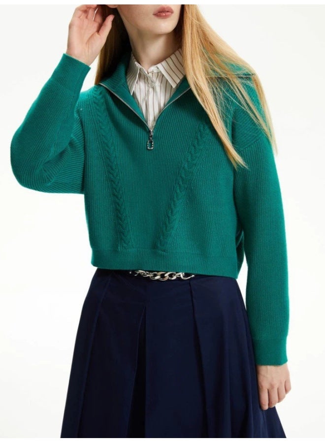 Leyuan Autumn Winter New Style Half-zip Stand Collar Premium Sweater Women's Coat Loose Slimming Knitwear - Image 2