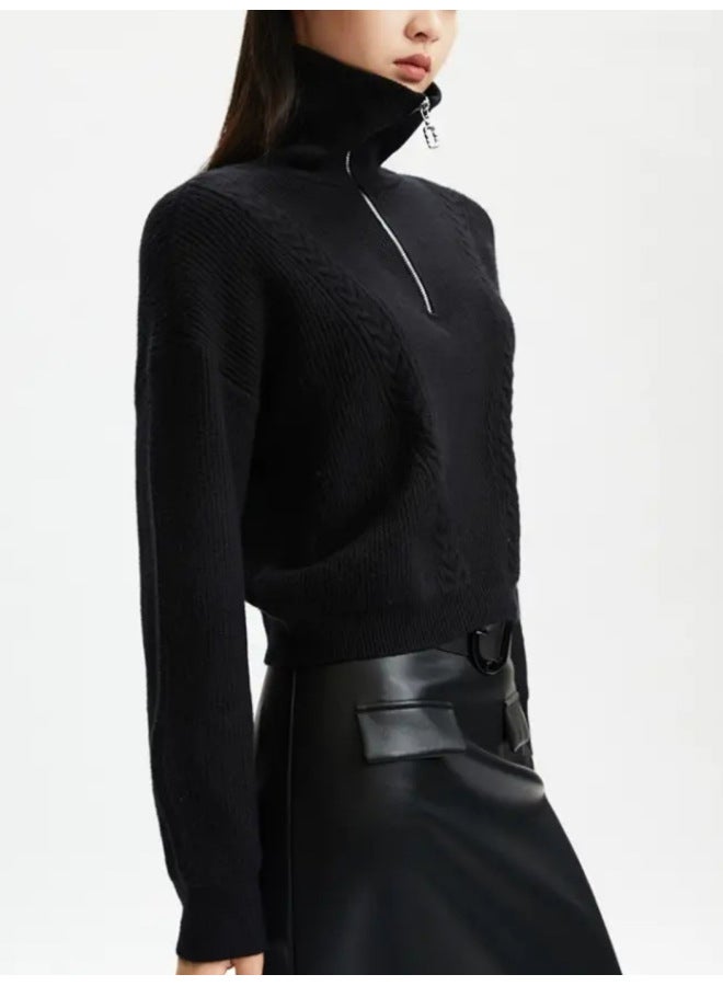 Leyuan Autumn Winter New Style Half-zip Stand Collar Premium Sweater Women's Coat Loose Slimming Knitwear - Image 5