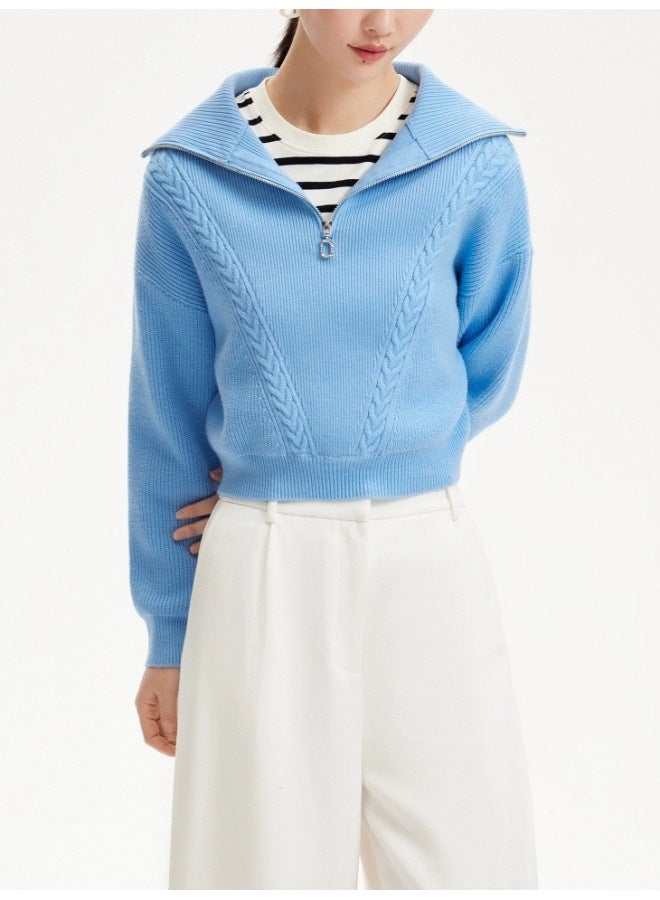 Leyuan Autumn Winter New Style Half-zip Stand Collar Premium Sweater Women's Coat Loose Slimming Knitwear - Image 4