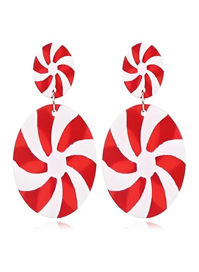 أقراط حلوى عيد الميلاد من RLHRNDE للنساء والفتيات، أقراط متدلية لطيفة مصنوعة يدويًا من الأكريليك بألوان حلوى النعناع الحمراء والخضراء، زينة مميزة لحفلات أعياد الميلاد (أحمر) - Image 1