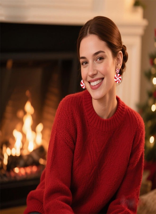 أقراط حلوى عيد الميلاد من RLHRNDE للنساء والفتيات، أقراط متدلية لطيفة مصنوعة يدويًا من الأكريليك بألوان حلوى النعناع الحمراء والخضراء، زينة مميزة لحفلات أعياد الميلاد (أحمر) - Image 4