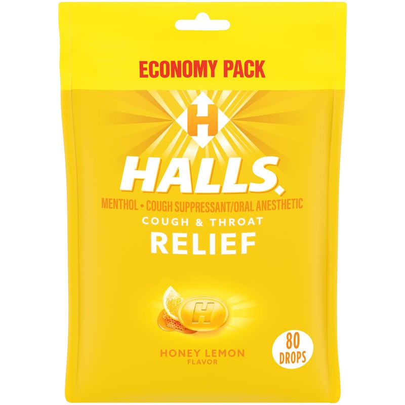HALLS Relief Honey Lemon Cough Drops Economy Pack 80 Drops