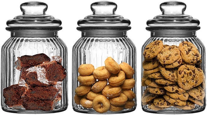 GLASS JAR WITH AIR TIGHT LID FOR HERBS JARJAM JARCOOKIE JARPOP GLASS JARBISCUIT GLASS JARMASLA STORAGE GLASS JAR350 MLSET OF 3