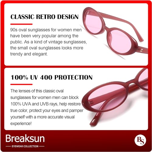 Breaksun Retro Oval Sunglasses for Women Men Fashion Small Oval Sunglasses 90s Vintage Shades (Purple/Purple) - Image 4