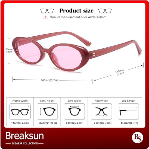 Breaksun Retro Oval Sunglasses for Women Men Fashion Small Oval Sunglasses 90s Vintage Shades (Purple/Purple) - Image 5