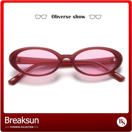 Breaksun Retro Oval Sunglasses for Women Men Fashion Small Oval Sunglasses 90s Vintage Shades (Purple/Purple) - Image 2