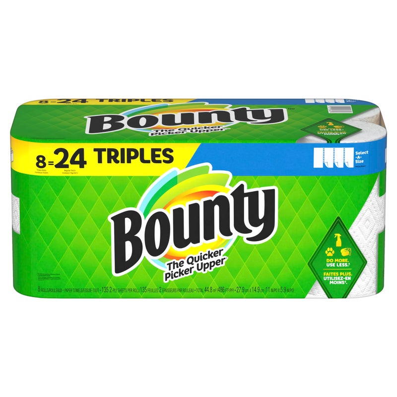 Bounty Select-A-Size Paper Towels, 8 Triple Rolls, White, 135 Sheets Per Roll - Image 1