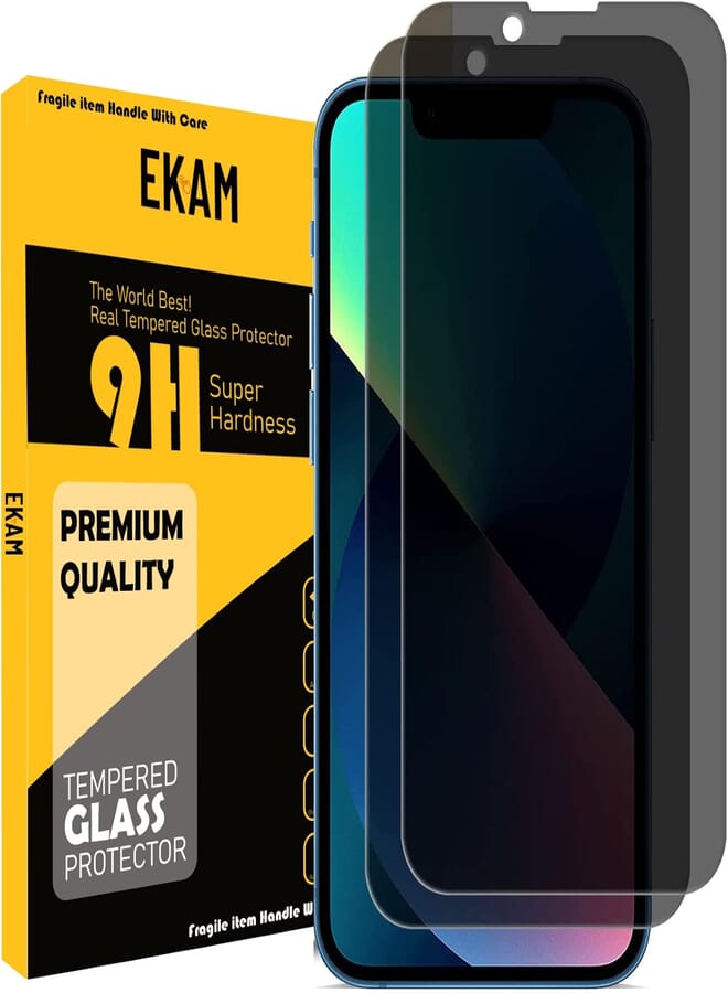EKAM Privacy Screen Protector For iPhone 13, Anti Spy Tempered Glass [Bubble Free] [Case Friendly] Screen Protector for iPhone 13-6.1 Inch [2 PACK]