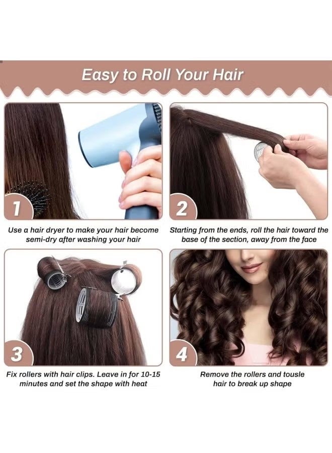 مجموعة بكرات الشعر ذاتية التثبيت مكونة من 16 قطعة، تتضمن 8 بكرات شعر بمقاسين (4 جامبو و4 كبير) و8 مشابك شعر للشعر الطويل والمتوسط ​​والقصير والكثيف والناعم والخفيف (أسود). - Image 4