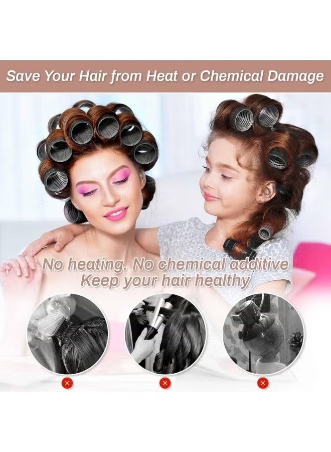 مجموعة بكرات الشعر ذاتية التثبيت مكونة من 16 قطعة، تتضمن 8 بكرات شعر بمقاسين (4 جامبو و4 كبير) و8 مشابك شعر للشعر الطويل والمتوسط ​​والقصير والكثيف والناعم والخفيف (أسود). - Image 3