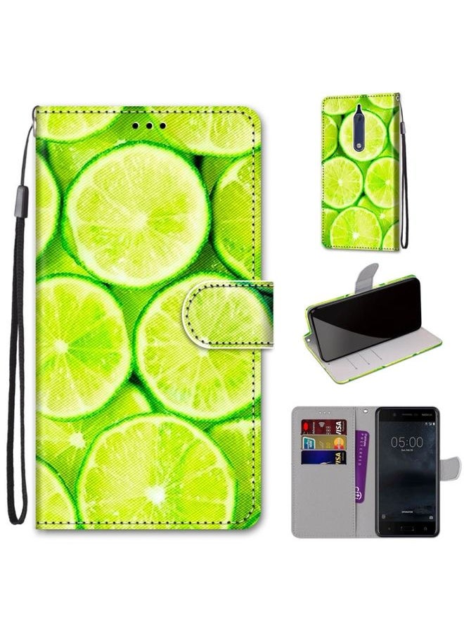 HuHa - Case Cover For For Nokia 5 Coloured Drawing Cross Texture Horizontal Flip PU Leather Case with Holder & Card Slots & Wallet & Lanyard(Green Lemon) - Image 1