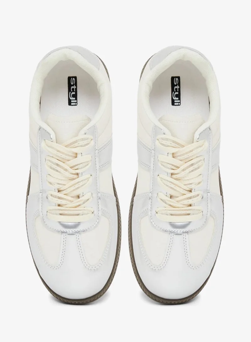 Styli Active  Retro Metallic Panel Sneakers for Women | Best Price UAE