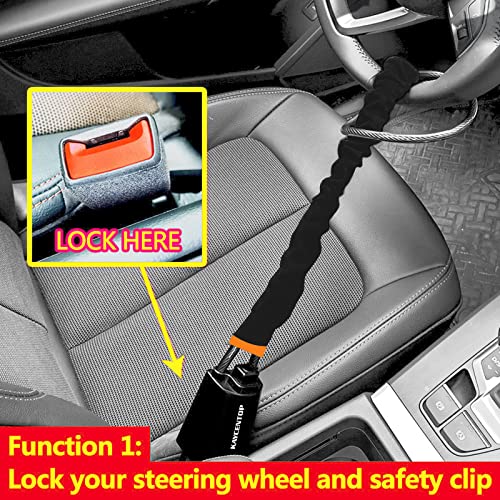 KAYCENTOP Car Steering Wheel Lock, Seat Belt Lock, Anti-Theft Device, Max 17 Inch Length, Small and Light-Weight, Multi-Functional, Fit Most Vehicle, SUV, Golf Cart Security (Black) - Image 4