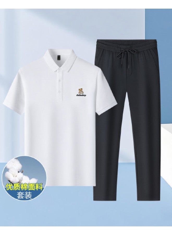 Tucano 2-piece Set】summer Short-sleeve Polo Shirt + Ice Silk Casual Pants - Versatile Dad Outfit Men's Suit - Image 1