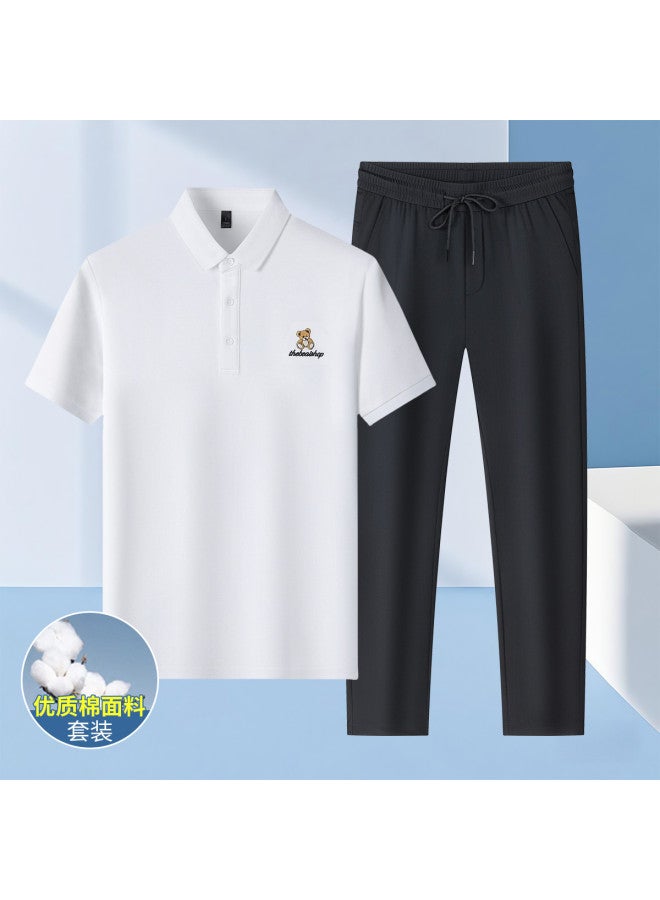 Tucano 2-piece Set】summer Short-sleeve Polo Shirt + Ice Silk Casual Pants - Versatile Dad Outfit Men's Suit - Image 2