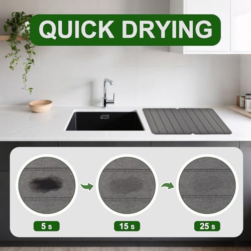 Blaithom Stone Drying Mat for Kitchen Counter,2 Pack 16''x12'' Quick Dish Drying Stone Mat Kitchen,Double-sided Diatomaceous Earth Stone Drying Mat,No Moisture Residue, Stone Dish Drying Mat (Vertical Stripes) - Image 5