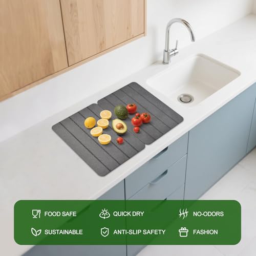 Blaithom Stone Drying Mat for Kitchen Counter,2 Pack 16''x12'' Quick Dish Drying Stone Mat Kitchen,Double-sided Diatomaceous Earth Stone Drying Mat,No Moisture Residue, Stone Dish Drying Mat (Vertical Stripes) - Image 3