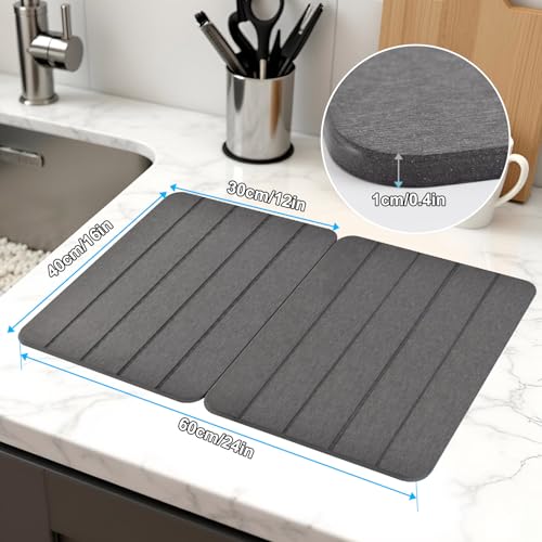Blaithom Stone Drying Mat for Kitchen Counter,2 Pack 16''x12'' Quick Dish Drying Stone Mat Kitchen,Double-sided Diatomaceous Earth Stone Drying Mat,No Moisture Residue, Stone Dish Drying Mat (Vertical Stripes) - Image 4