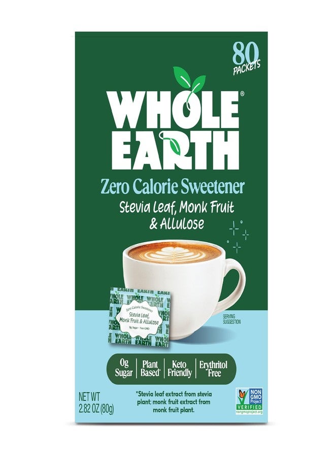 Whole Earth Stevia, Monk Fruit & Allulose 80ct Packets, Zero Calorie Sugar Substitute, Keto-Friendly, Non-GMO, No Erythritol, Erythritol-Free, 80 Count, 1-pack - Image 1