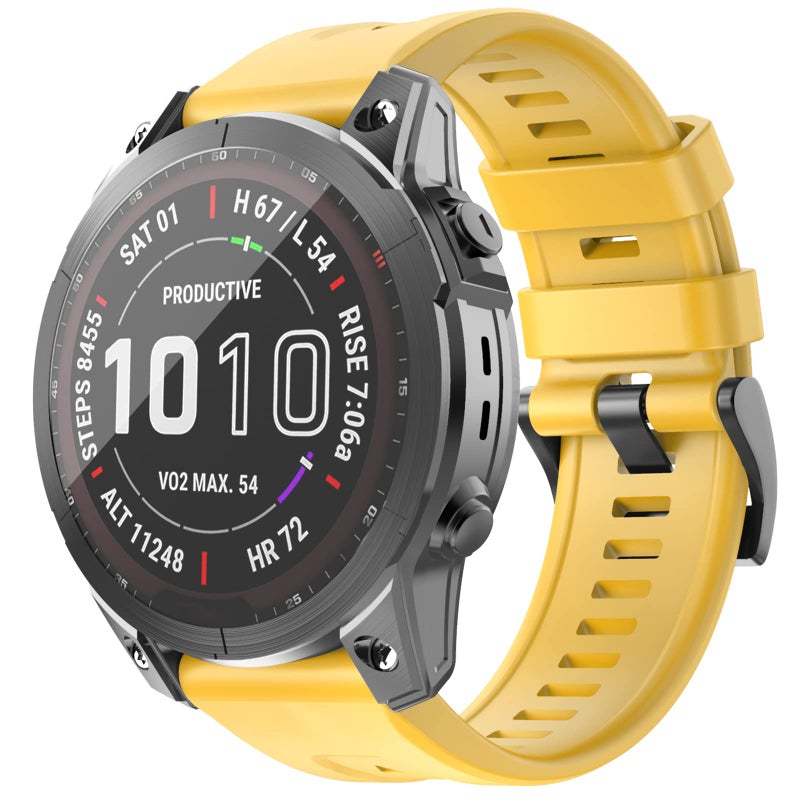 OVERSTEP حزام ساعة OVERSTEP متوافق مع ساعة Fenix 7، عرض 22 مم حزام ساعة سيليكون ناعم لساعة Garmin Fenix 5/Fenix 5 Plus/Fenix 6/Fenix 6 Pro (أصفر) - Image 1