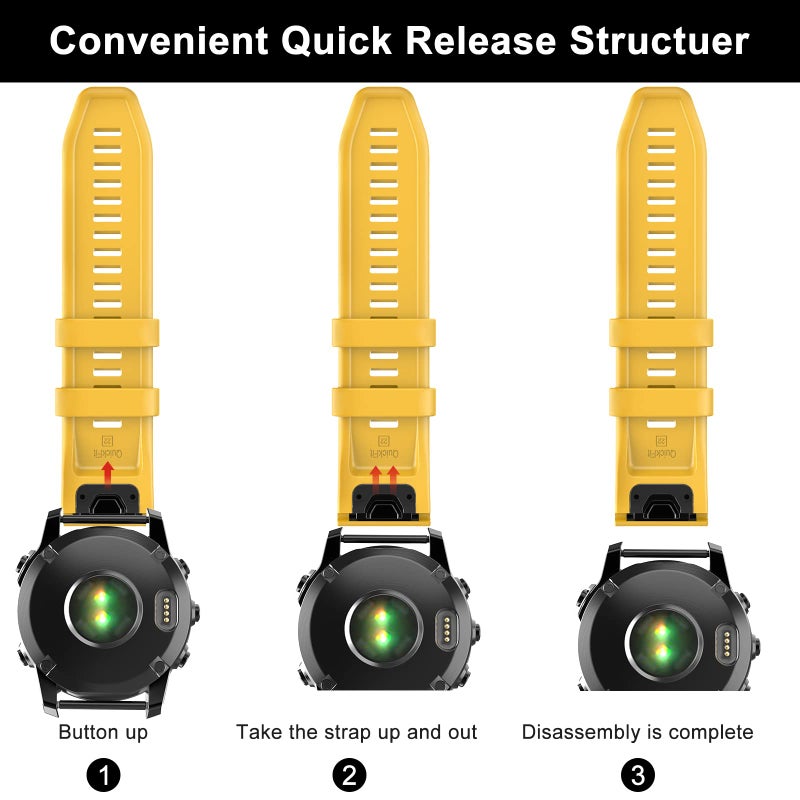 OVERSTEP حزام ساعة OVERSTEP متوافق مع ساعة Fenix 7، عرض 22 مم حزام ساعة سيليكون ناعم لساعة Garmin Fenix 5/Fenix 5 Plus/Fenix 6/Fenix 6 Pro (أصفر) - Image 5