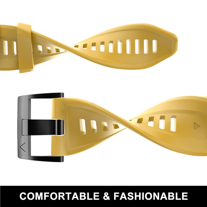 OVERSTEP حزام ساعة OVERSTEP متوافق مع ساعة Fenix 7، عرض 22 مم حزام ساعة سيليكون ناعم لساعة Garmin Fenix 5/Fenix 5 Plus/Fenix 6/Fenix 6 Pro (أصفر) - Image 4