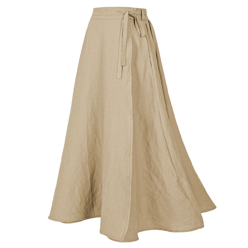 Rainday Women's Linen Wrap Skirt Casual Maxi Skirt Vintage A line Linen Skirt(Z2973YE,M) - Image 1