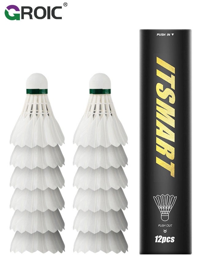 GROIC 12 Pack Badminton Ball Shuttlecocks, Badminton Birdies Shuttlecocks, Goose Feather Shuttlecocks Stable Durable High Speed Training Badminton Balls for Indoor & Outdoor Practice Training Activities  - Image 1