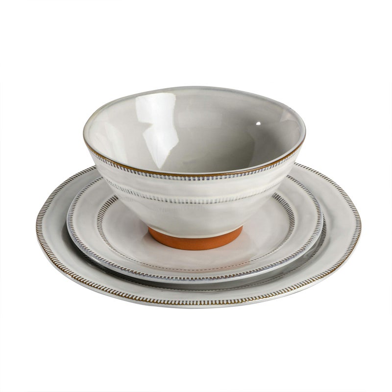 Gibson Elite Terranea Round Reactive Glaze Terra Cotta Dinnerware Set, Service for Four (12pcs), White - Image 3