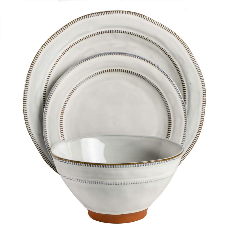 Gibson Elite Terranea Round Reactive Glaze Terra Cotta Dinnerware Set, Service for Four (12pcs), White - Image 2