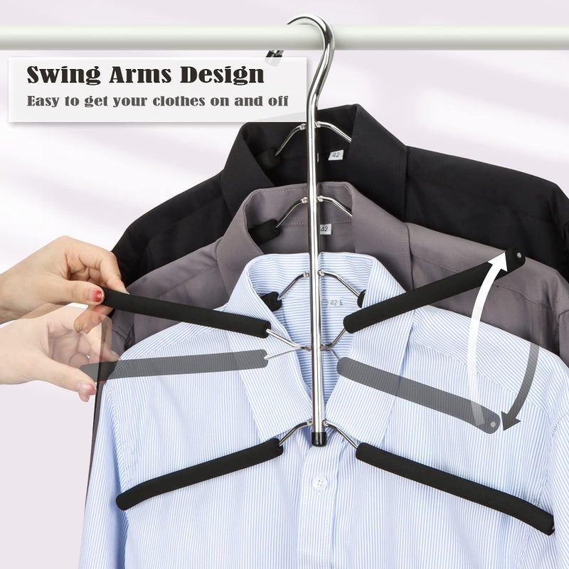 Hangerspace Hangers Space Saving Clothes Hanger 2 Packs Swing Arm Non Slip Padded Coat Hanger 5 Layers Heavy Duty Stainless Steel Sweater Shirt Hanger Closet Storage Organizer - Image 4
