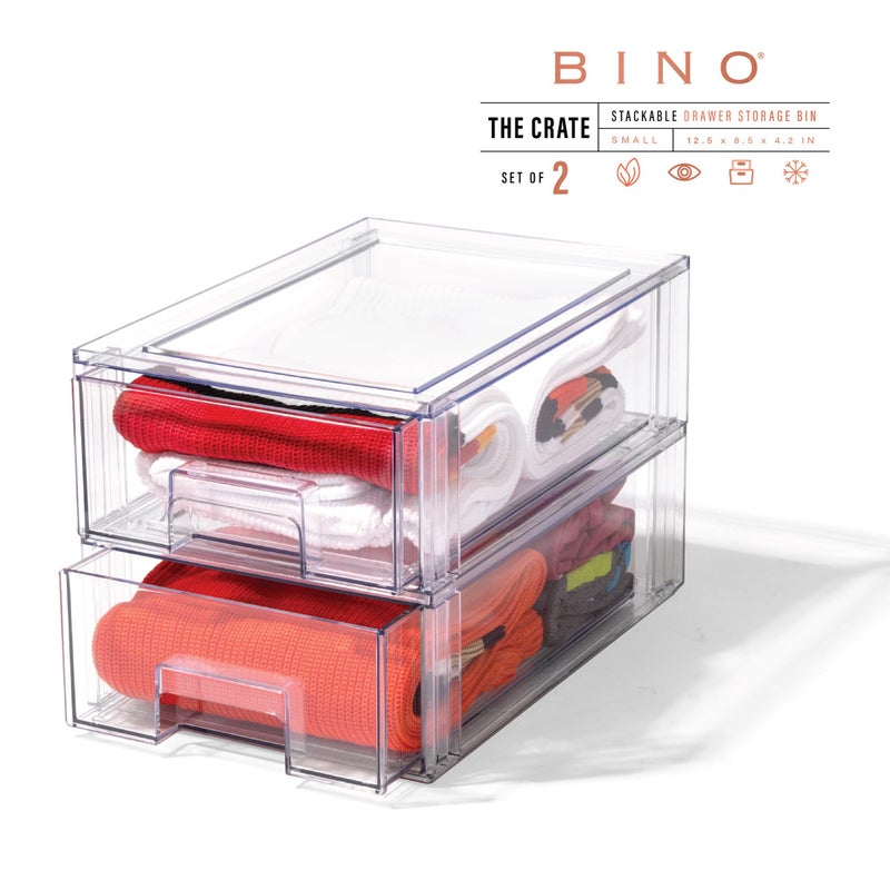 BINO | Stackable Storage Drawers, Small - 2 Pack, Clear | THE CRATE COLLECTION | Storage Bins With Drawers | Bathroom Organizers | Under Sink Organizer | Vanity Cabinet Home Organization - Image 3